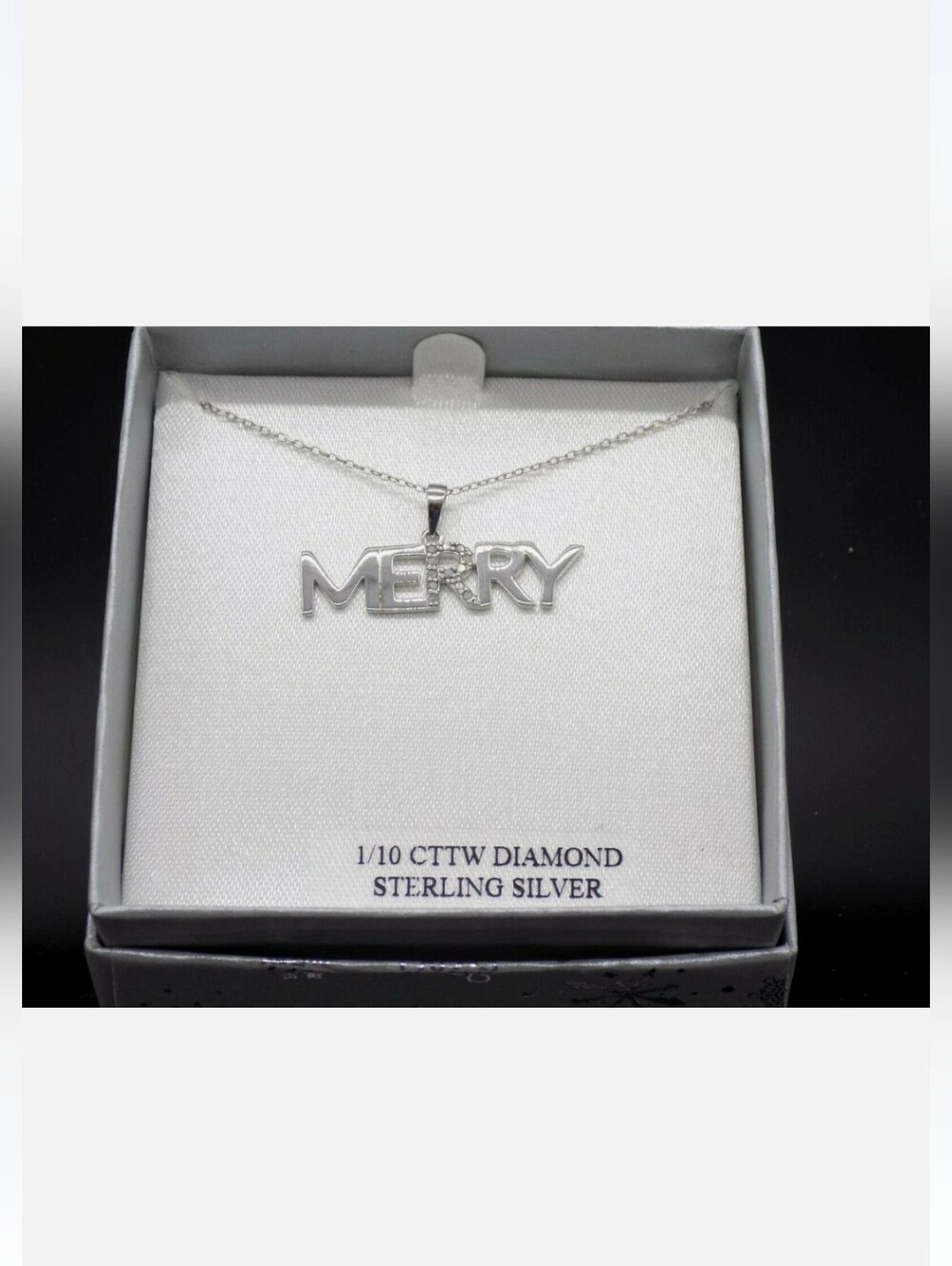 Macy's Sterling Silver 'MERRY' Pendant Necklace with Diamond Accent - Silver